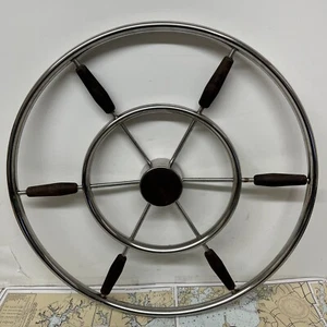"Volante de 6 radios de acero inoxidable y madera de 24"" - eje recto de 1""" - Imagen 1 de 4