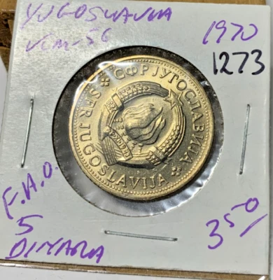 1970 Yugoslavia 5 Dinara KM# 56. Uncirculated cond. Coin #1273 - Image 1 of 2