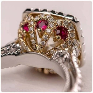 3,20 Karat runder Moissanit Vintage Art Deco Verlobungsring 14K weiß vergoldet - Bild 1 von 5
