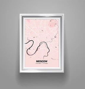 Moscow Modern Map Russia Poster Home Decor Print Pink decor - Picture 1 of 3