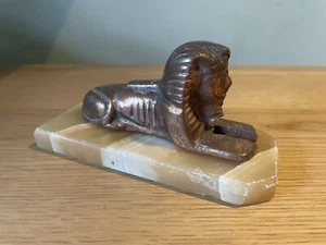Vintage Sphinx Paperweight Figurine On Marble Decoration Egyptian Pharaoh Brass - Picture 1 of 10