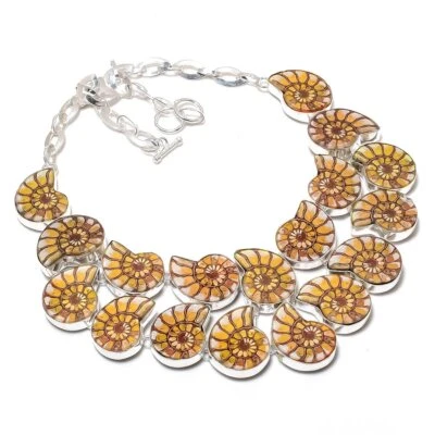 Collar Joyería Regalo Acción de Gracias Hecho a Mano Piedras Preciosas de Amonita Marrón 18" PG 6896 Foto 1 de 4