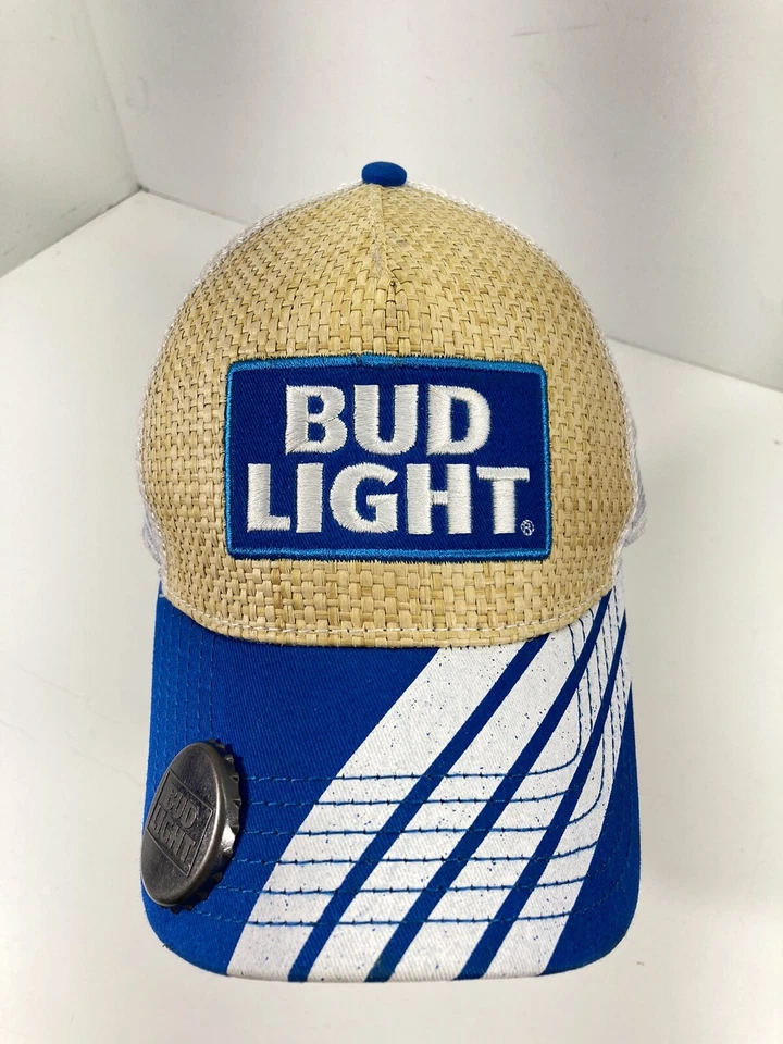 Bud Light Sombrero Gorra Snapback Paja Abridor de Botellas Unisex Malla Ajustable Budweiser Foto 1 de 4