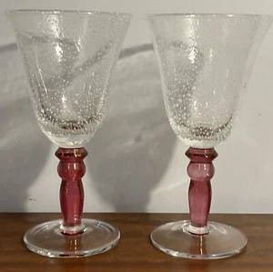 2er Set Keramik Scheune Kelche Wein Wasser mundgeblasen Blase rosa Stielglas 8,25" - Bild 1 von 6