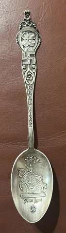 Vintage Good Luck Sterling Silver Souvenir Spoon Saint Louis With Swastika Cover
