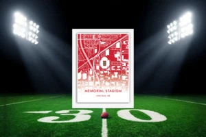 NEBRASKA CORNHUSKERS Stadium Location Map Print NCAA Stadium Art Poster - Picture 1 of 7