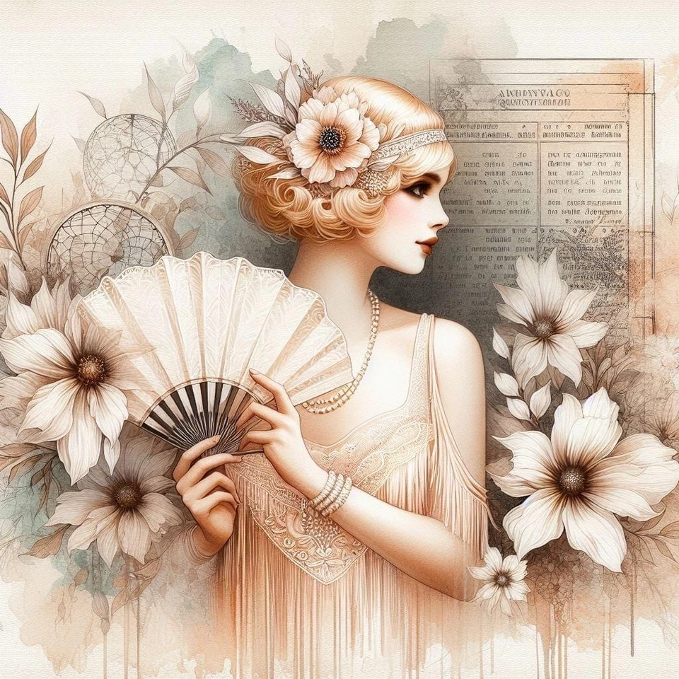 Vintage Art Deco Flapper Woman #4 - 8x8 Cotton Quilt Crafting Fabric Block - Image 1 of 1