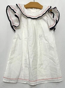 240504 Girls 3 JANIE and JACK White Cotton A Line Dress with Trim NWT - Picture 1 of 3