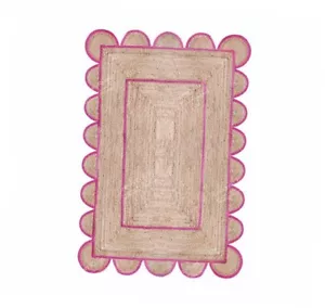Area Rug Natural Jute Hand Braided Rug Scalloped Runner 3x5 Ft Pink - Picture 1 of 7