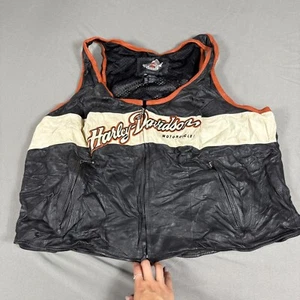 Chaleco Harley Davidson vintage para mujer 2W negro cuero genuino sin mangas cremallera - Imagen 1 de 6