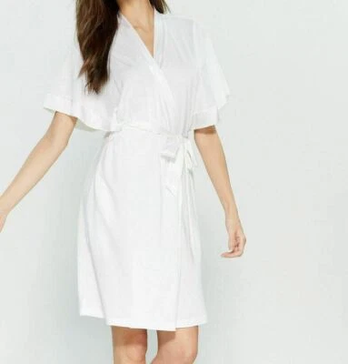 La Perla M короткий халат белый хлопок трикотажа смесь атласная отделка без ремня - Изображение 1 из 2