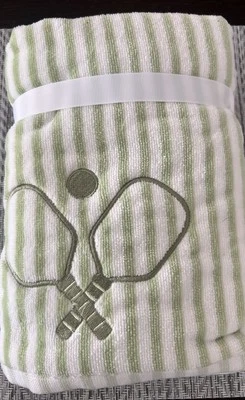Kassadecor Melange PICKLEBALL Striped Green & White Hand Towels Set of 2 NWT - Image 1 of 3