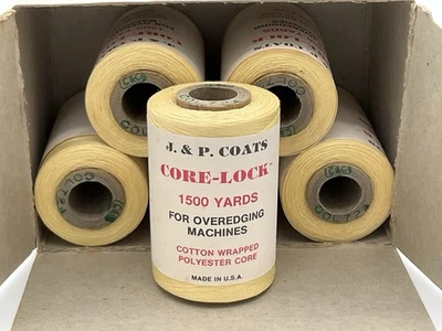 JP Coats Core-Lock Thread Overedging Machines Primrose Yellow 1500 yds x6 NOS - Image 1 of 4