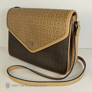 Guess Shoulder Bag Snap Closure Leather Purse Two Tone Brown - Picture 1 of 19
