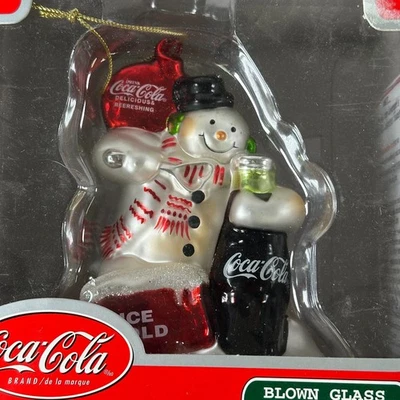 Coca Cola Coca Cola Colección Vidrio Soplado Adorno de Navidad Muñeco de Nieve Foto 1 de 4