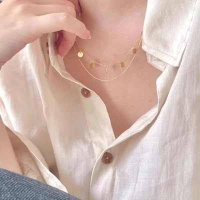 Collar mujer S925 plata esterlina lentejuelas brillantes dije doble capa hueso serpiente Foto 1 de 4