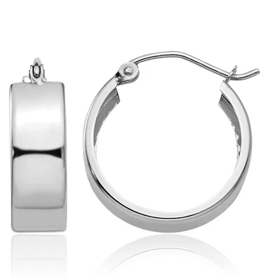 Brincos de argola médios redondos de ouro branco sólido 10K - Imagem 1 de 4