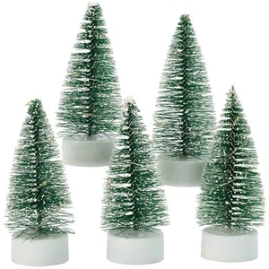 Light-Up Mini Bottle Brush Trees, Set of 5 - Picture 1 of 4