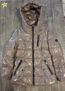 Calvin Klein puffer Coat Metallic women size small Brown Hooded - Picture 1 of 14