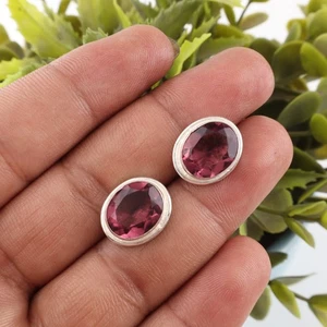 Pendientes hechos a mano de plata de ley 925 con piedras preciosas de rodolita natural 0,5" - Imagen 1 de 2