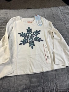 🥥 Girls Long Sleeve T-Shirt Cream Snowflake Size XS (4/5) NWT - Picture 1 of 5