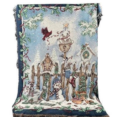 Винтажный сезон твиты гобелен плед зимние птицы Рождество сплетенный одеяло 51 x 68 - Изображение 1 из 4