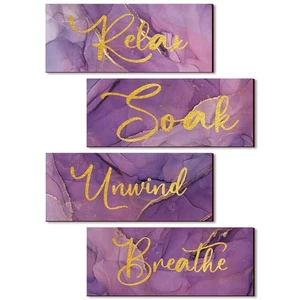 4 Pieces Bathroom Wall Decor Relax Soak Unwind Breathe Art Wooden Hanging Sig... - Picture 1 of 7