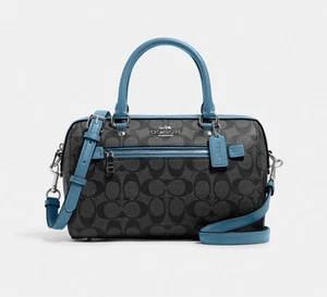 ☂️🍄Coach Rowan Satchel In Signature Canvas Silver/Graphite/Pacific Blue 83607 - Picture 1 of 5