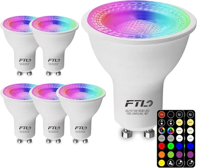 GU10 LED Bulbs Color Changing Light Remote Control Dimmable 2700K-6000K RGB 40W - Image 1 of 4