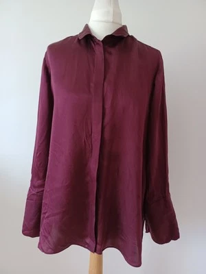 Blusa camisa 100 % seda ciruela oscura para mujer Massimo Dutti EU44 US12 MEX34 Foto 1 de 4