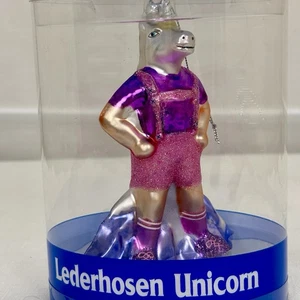 Archie McPhee Lederhosen Unicorn Glass Christmas Ornament - Picture 1 of 9