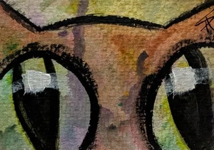ACEO Original Cat Painting Collectible Modern Abstract Eyes Art Samantha McLean - Picture 1 of 1