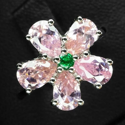 Floral Bubblegum Pink Sapphire 925 Sterling Silver White Gold Rings Size 6.5 - Image 1 of 4