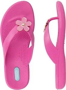 New Okab Maple Azalea Hot Pink Flower Rubber Flip Flop Thong Sandals Women's - Picture 1 of 1