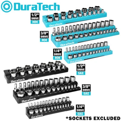 DURATECH 6PC 1/4" 3/8" 1/2" Magnetic Socket Organizer Set Socket Tray SAE Metric - Image 1 of 4