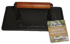 Tommy Bahama Schwarz Gusseisen Grill Presse mit Holzgriff 8,5" x 4,5" - Bild 1 von 10