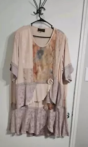 Spencer Alexis Top Maxi Gonna Donna 2X Morbido Rosa Ricamato Lagenlook Collage - Foto 1 di 17