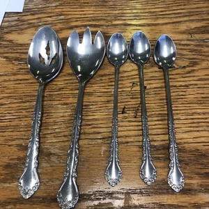 Estia ESI18 Flatwar SERVING SPOONS ICED TEA SP Floral Scrolls Stainless Korea - Picture 1 of 10