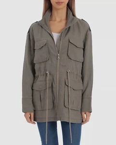 $378 Avec Les Filles Women's Green Linen Anorak Military Coat Jacket Size S - Picture 1 of 3