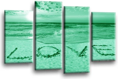 Large Seascape Sunset Love Art Print Grey Green Quote Framed Split Canvas - Image 1 of 4