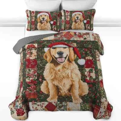Juego de cama edredón Golden Retriever personalizado, funda de almohada edredón para perro Santa Foto 1 de 3