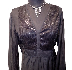 Longbluse💜leichte Tunika* Bluse lang💜Pailletten gesmogt 💜schwarz💜Gr.40*42 - Bild 1 von 5