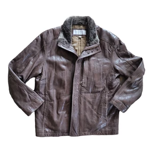 Marc New York Andrew Marc Men's Brown Leather Jacket Soft Fluffy Collar Size L - Picture 1 of 4