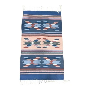 Vintage Chimayo Native Wool Rug Aztec Tribal Hand Woven Ortega Textile 22x38 - Picture 1 of 5