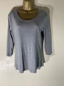 Womens M&Co Uk 14 Grey White Spot 3/4 Sleeve Round Neck Casual Jersey T-shirt - Picture 1 of 6
