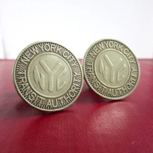NYC Subway Transit Token Cuff Links - Repurposed Vintage New York City Coins - Picture 1 of 4