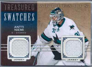 2014-15 Upper Deck Artifacts Hockey Antti Niemi Dual GU Jersey Swatches Sharks
