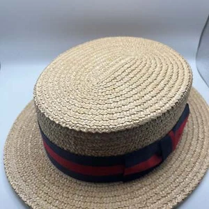 Vintage Ponte Rialto Venice Italy Boater Skimmer Sailor Straw Hat Sz7. 56cm - Picture 1 of 13