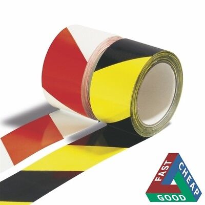 Warning Hazard Barrier Self Safety Adhesive Black/Yellow Red Tape Roll 50mmx33m • 2.50£