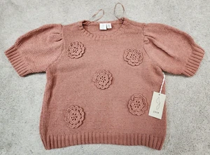 Joie Women's Short Sleeve Rosette Knit Sweater Crop XLarge - Picture 1 of 8